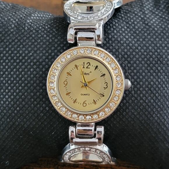 Vintage Watches Vivani Quartz Gold Dial Crystal Bezel Ladies Dress  Cuff Watch - Picture 3 of 10